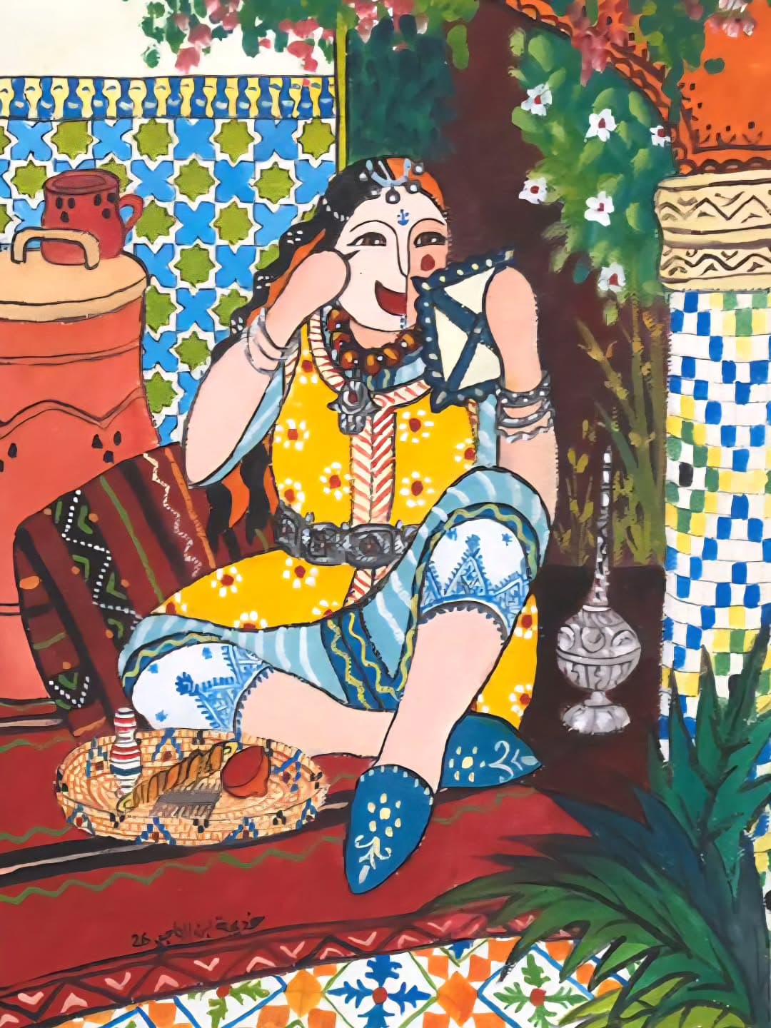 Peinture originale "Rêve de Takchita" - Femmes Marocaines par l'artiste Khadija Bentajar