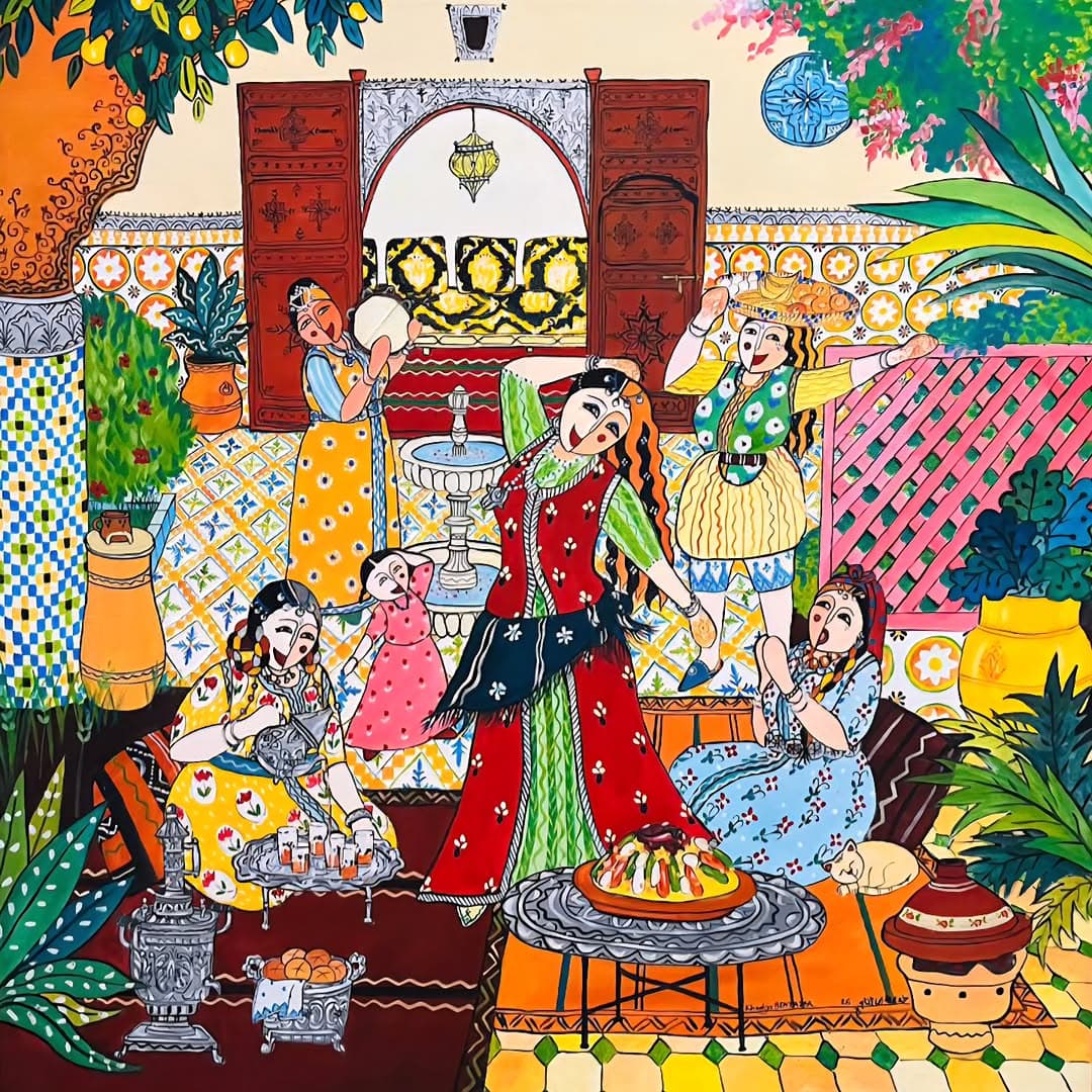 Peinture originale "Jeune Fille" - Femmes Marocaines par l'artiste Khadija Bentajar