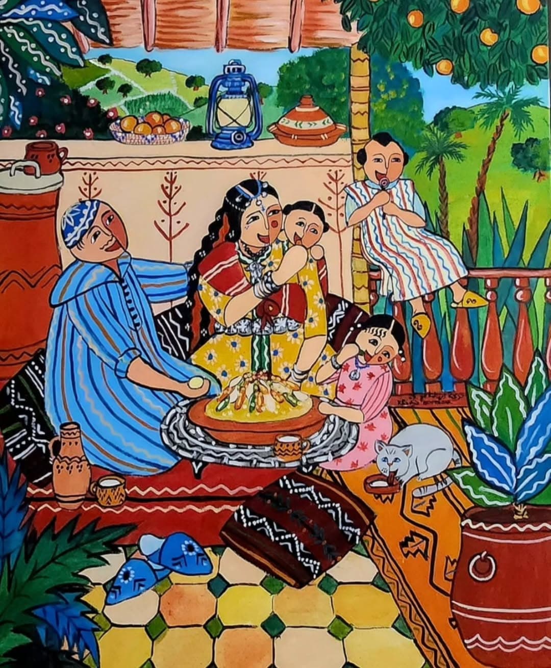 Peinture originale "Mère et Enfant" - Collection Femmes Marocaines par Khadija Bentajar