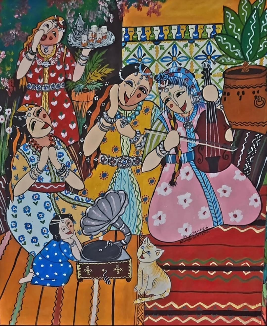 Peinture originale "Femme au Bain" - Femmes Marocaines par l'artiste Khadija Bentajar