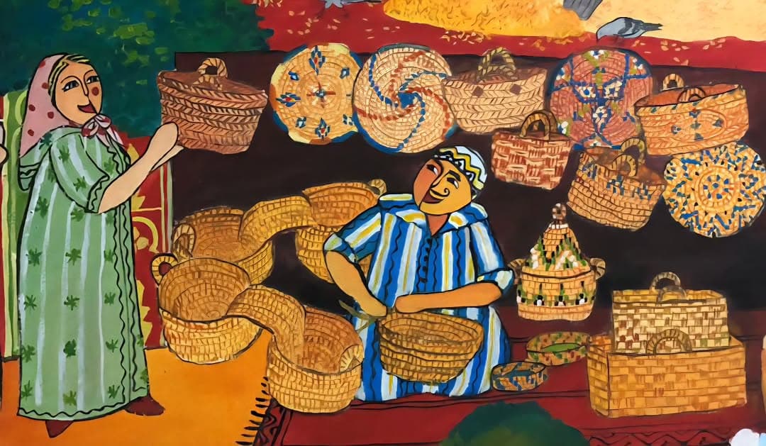 Peinture originale "Deux Sœurs" - Femmes Marocaines par l'artiste Khadija Bentajar