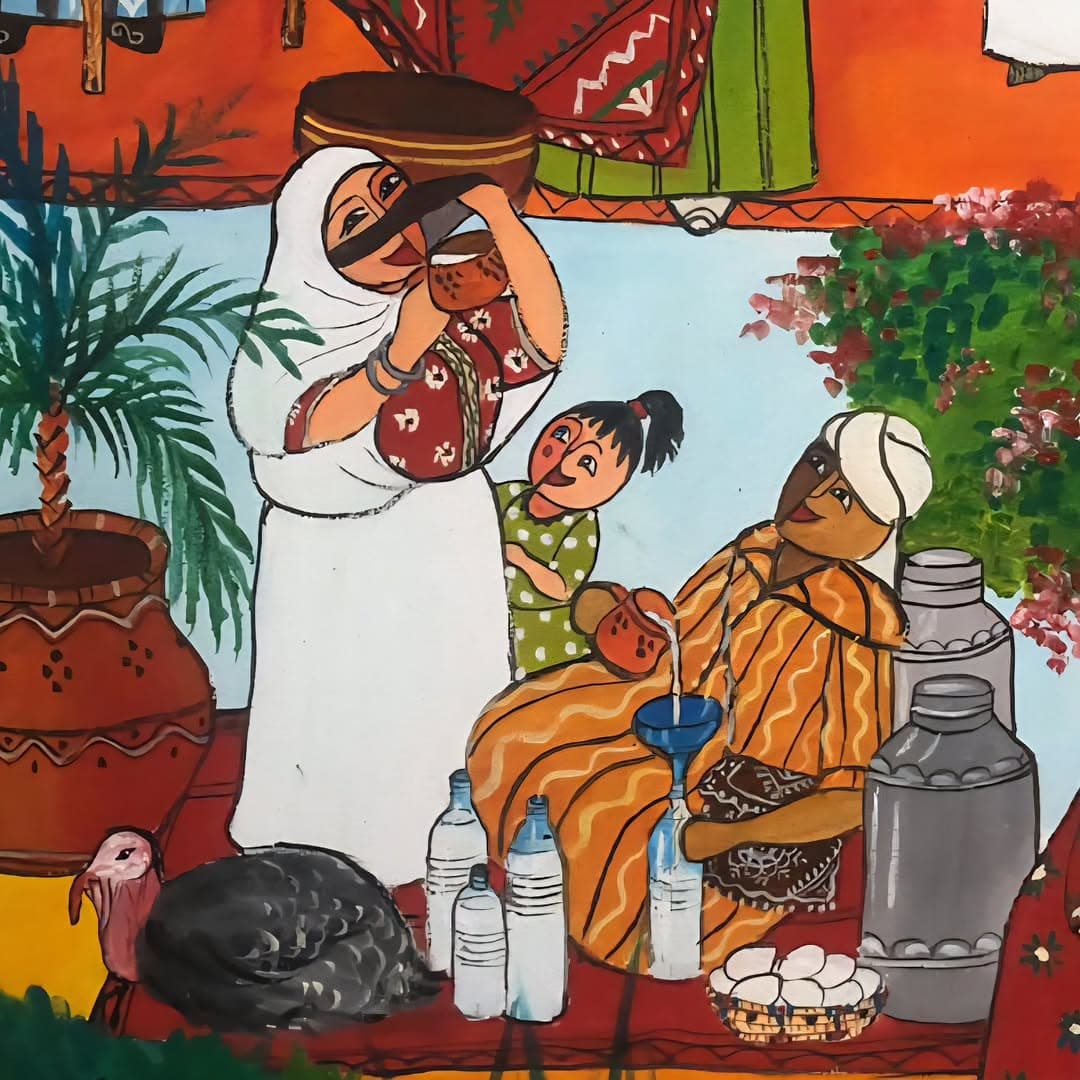 Peinture originale "Femme au Tambour" - Femmes Marocaines par l'artiste Khadija Bentajar
