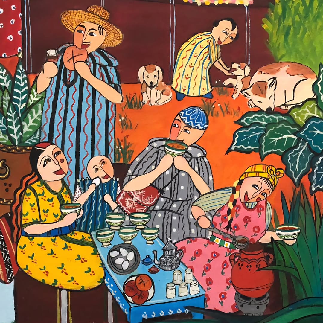 Peinture originale "Femme Voilée" - Femmes Marocaines par l'artiste Khadija Bentajar