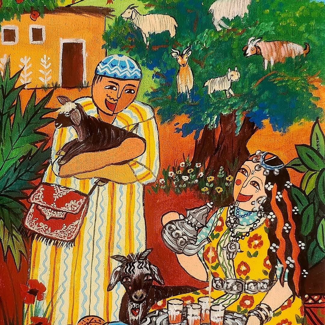 Peinture originale "Femme au Cadenas" - Femmes Marocaines par l'artiste Khadija Bentajar