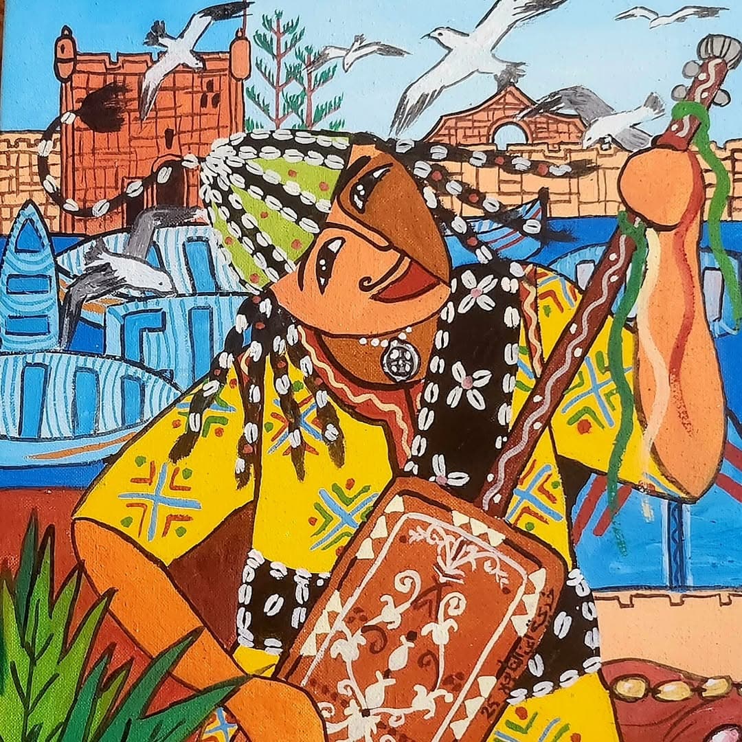 Peinture originale "Porte Marocaine" - Scènes de Vie par l'artiste Khadija Bentajar