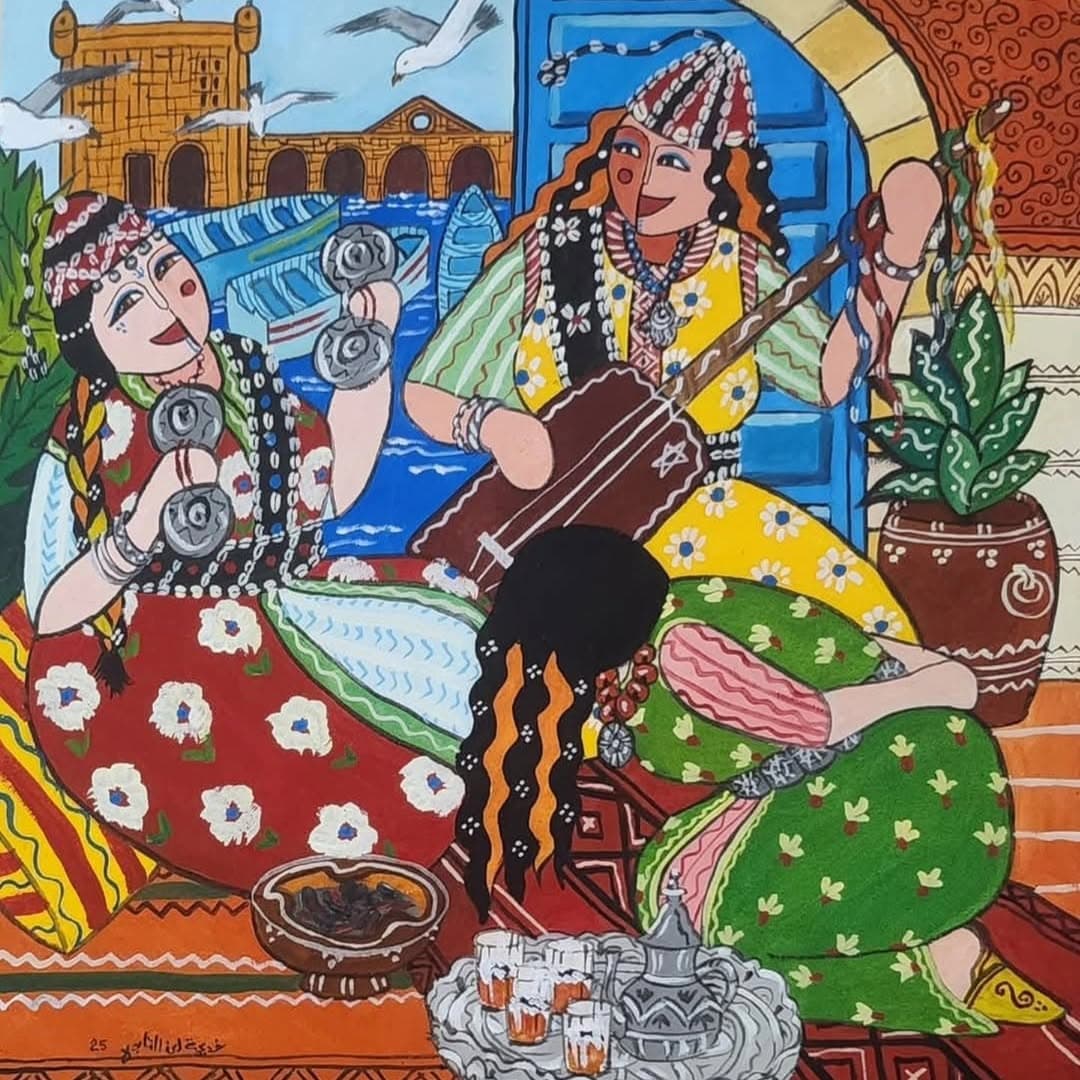 Peinture originale "Musicien" - Scènes de Vie par l'artiste Khadija Bentajar