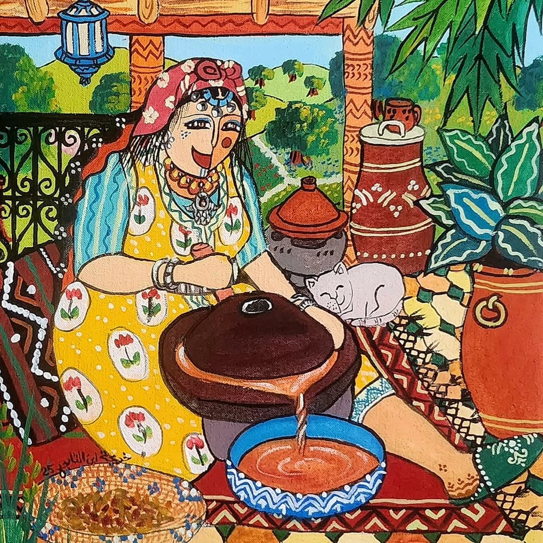 Peinture originale "Potier" - Scènes de Vie par l'artiste Khadija Bentajar