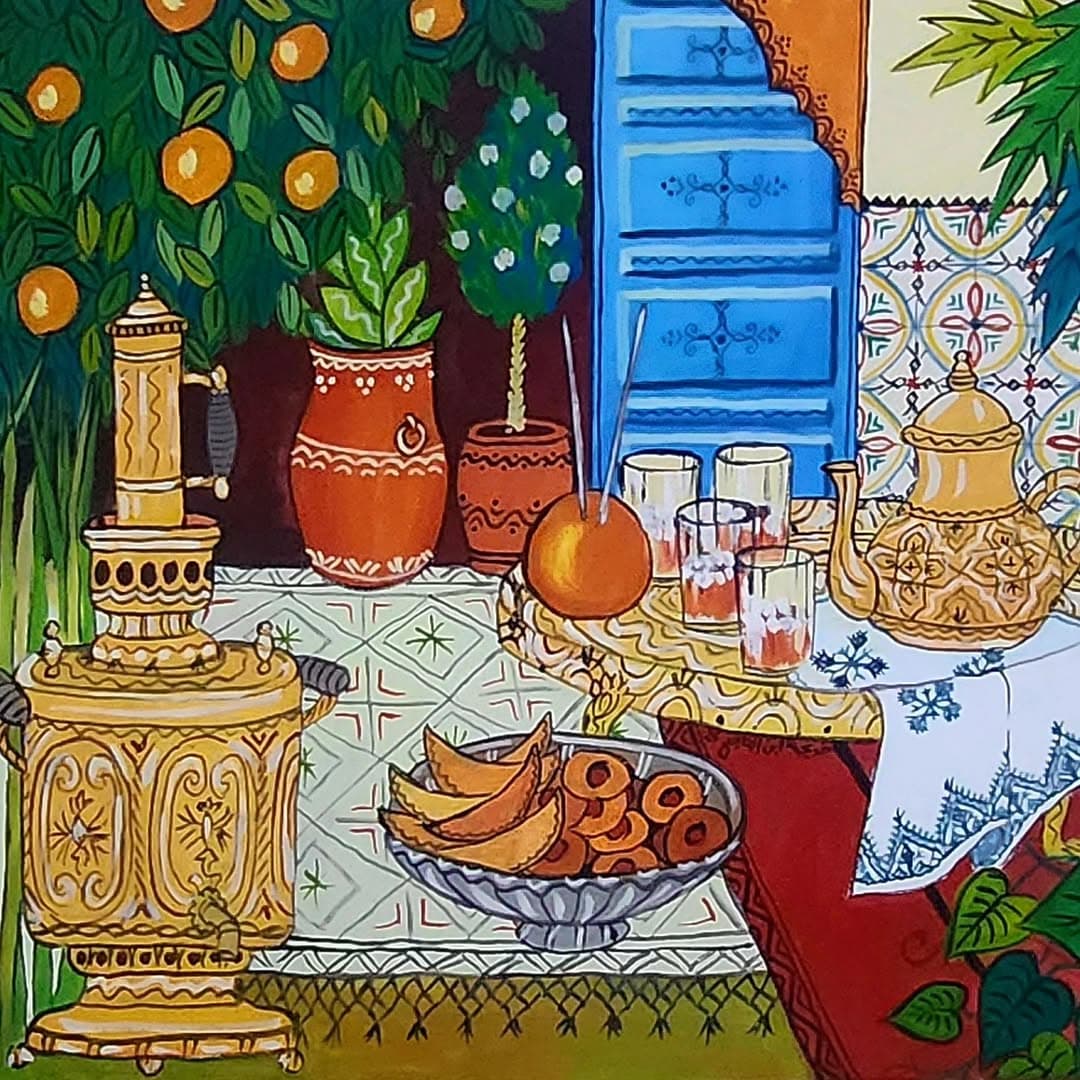 Peinture originale "Épices" - Scènes de Vie par l'artiste Khadija Bentajar