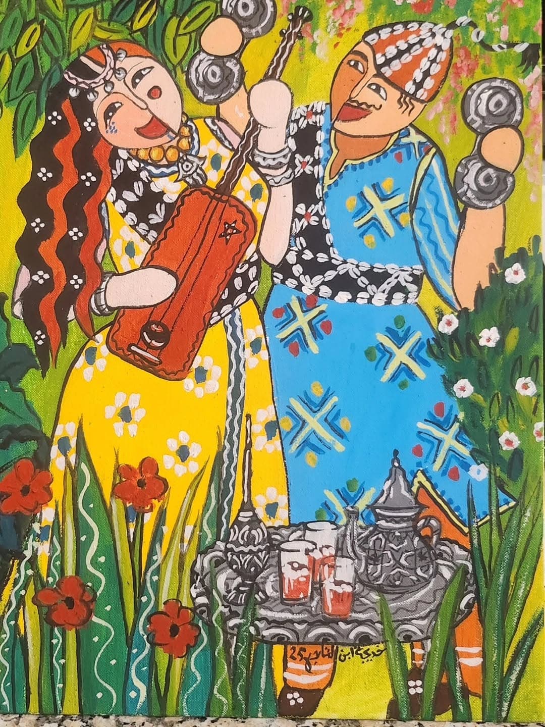 Peinture originale "Femme au Marché" - Scènes de Vie par l'artiste Khadija Bentajar