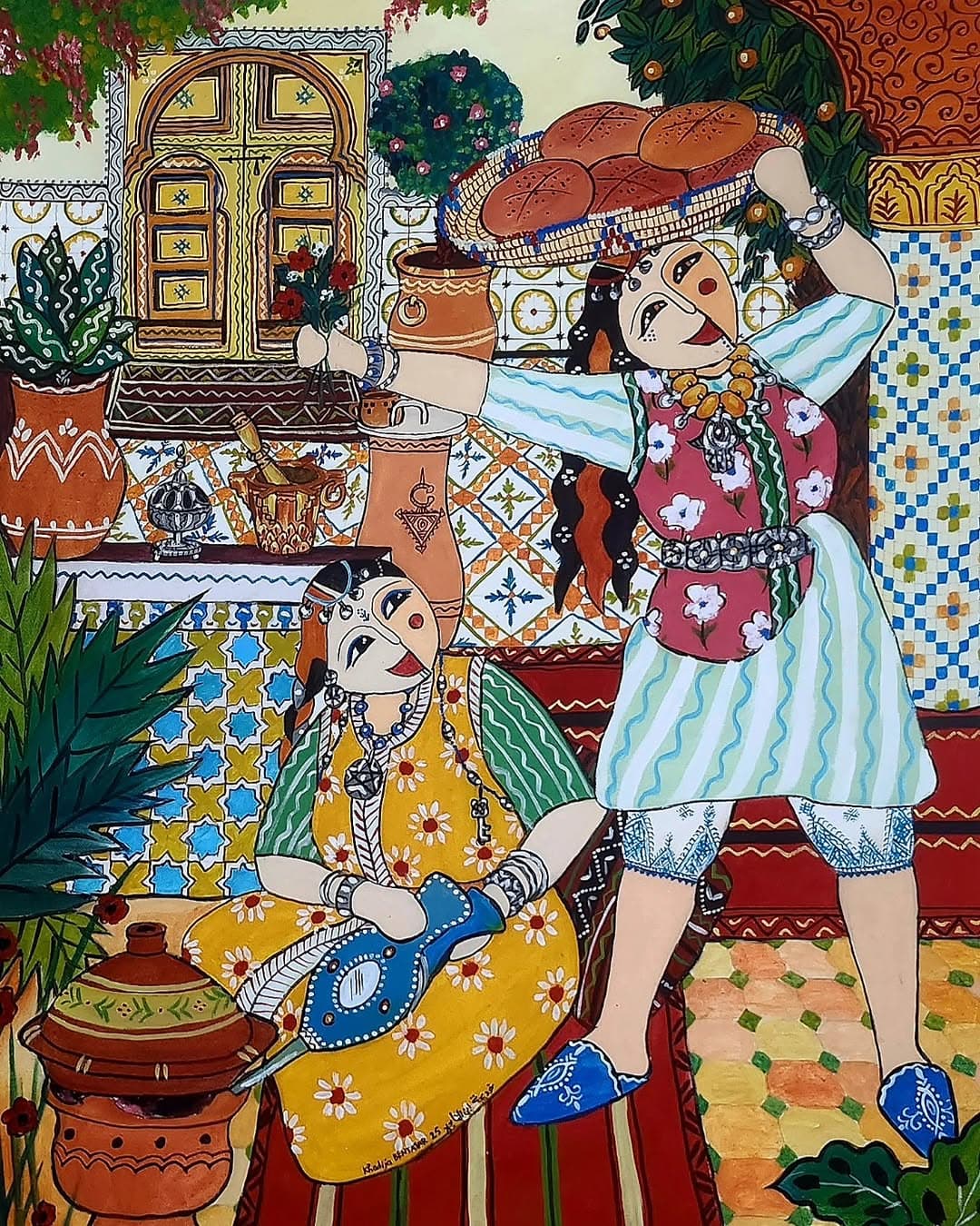 Peinture originale "Lanternes" - Scènes de Vie par l'artiste Khadija Bentajar