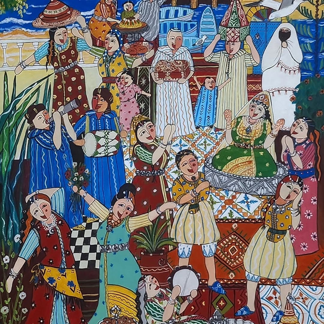 Peinture originale "Femme au Four" - Scènes de Vie par l'artiste Khadija Bentajar