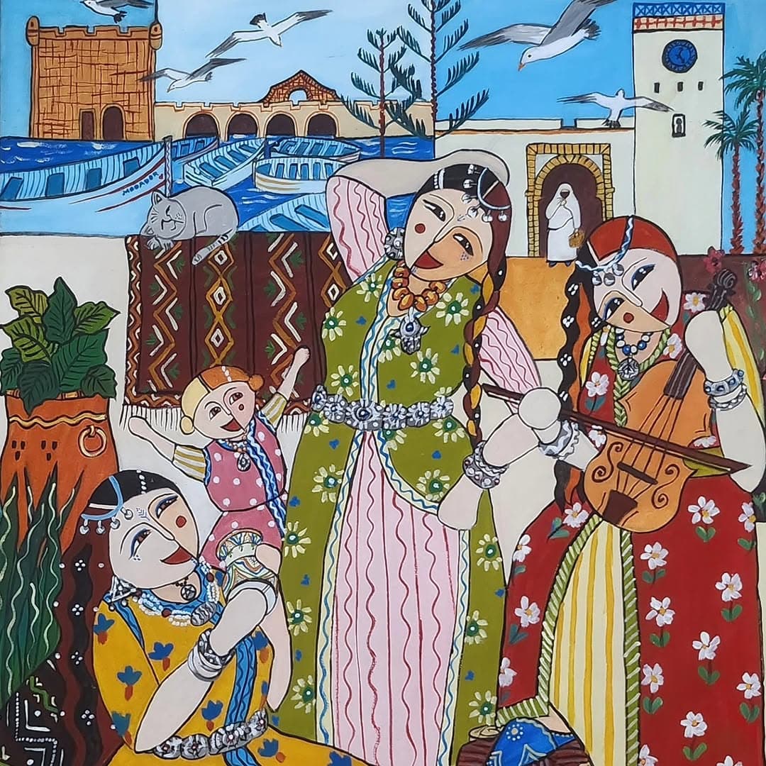 Peinture originale "Femme au Tissage" - Scènes de Vie par l'artiste Khadija Bentajar