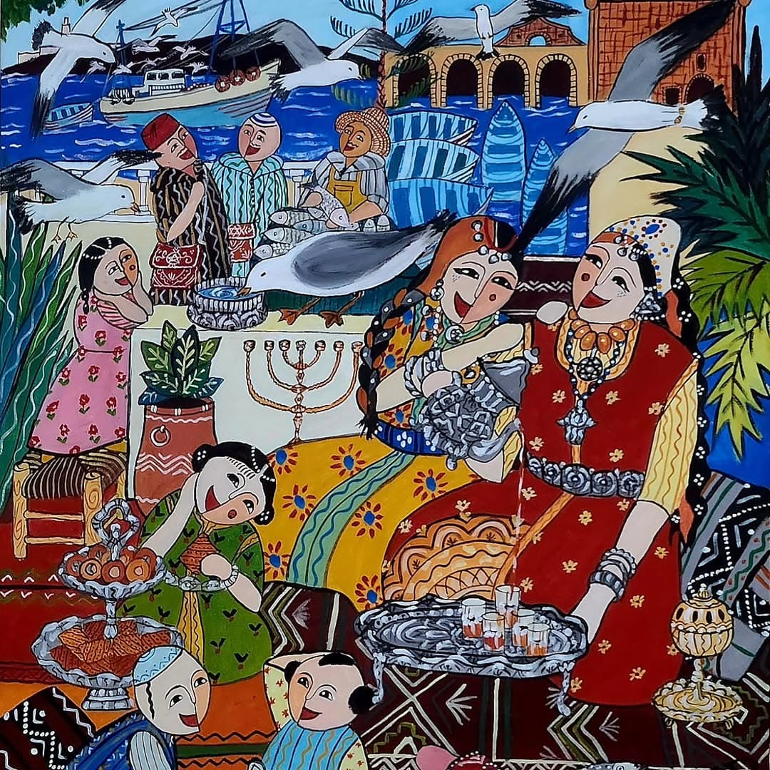 Peinture originale "Conteur" - Scènes de Vie par l'artiste Khadija Bentajar