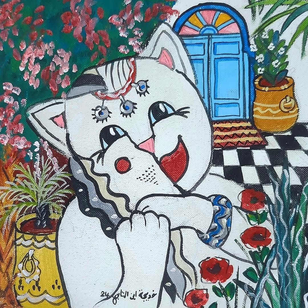 Peinture originale "Groupe de Cavaliers" - Fantasia par l'artiste Khadija Bentajar