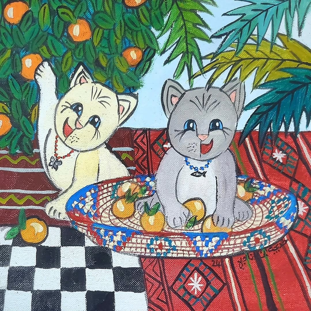 Peinture originale "Avant la Charge" - Fantasia par l'artiste Khadija Bentajar