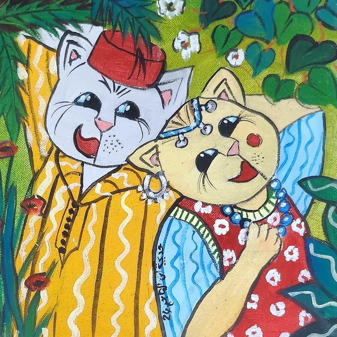 Peinture originale "Salut du Cavalier" - Fantasia par l'artiste Khadija Bentajar