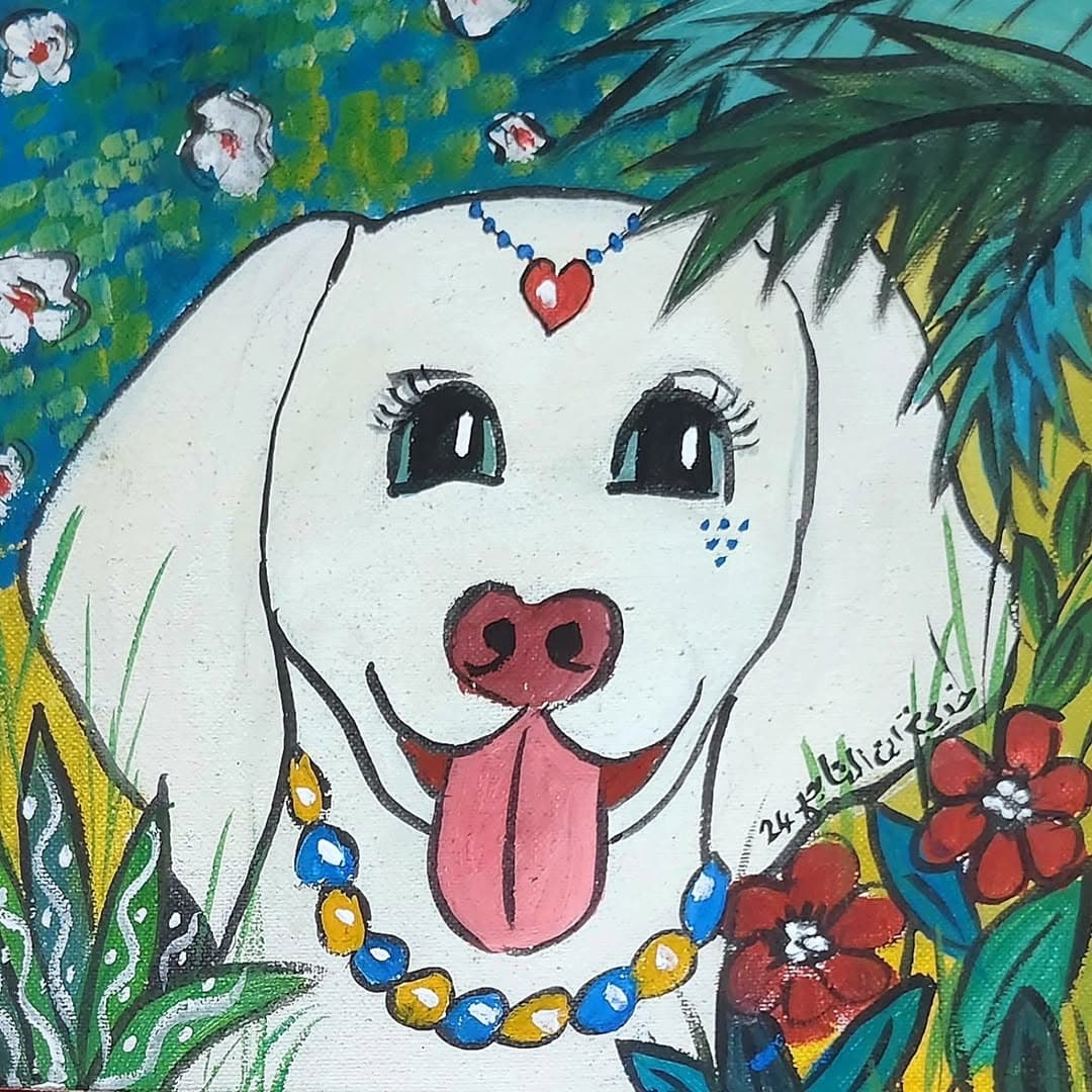 Peinture originale "Cavalier et Drapeau" - Fantasia par l'artiste Khadija Bentajar