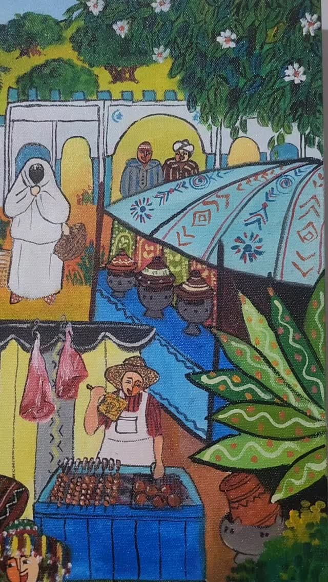 Peinture originale "Fierté Équestre" - Fantasia par l'artiste Khadija Bentajar
